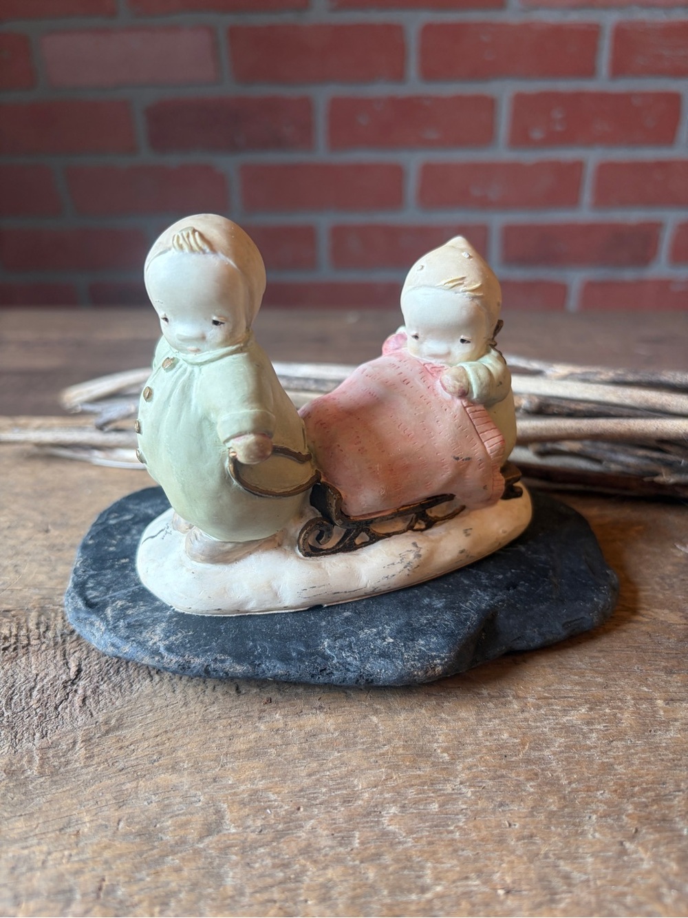 Vintage Charpente Child Sledding Figurine | Collectible Winter Decor I EUC